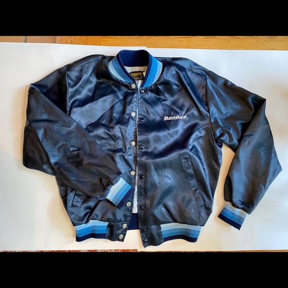 VNTG 80s Bandag Swingster Dark Blue Satin Jacket - Picture 2 of 5